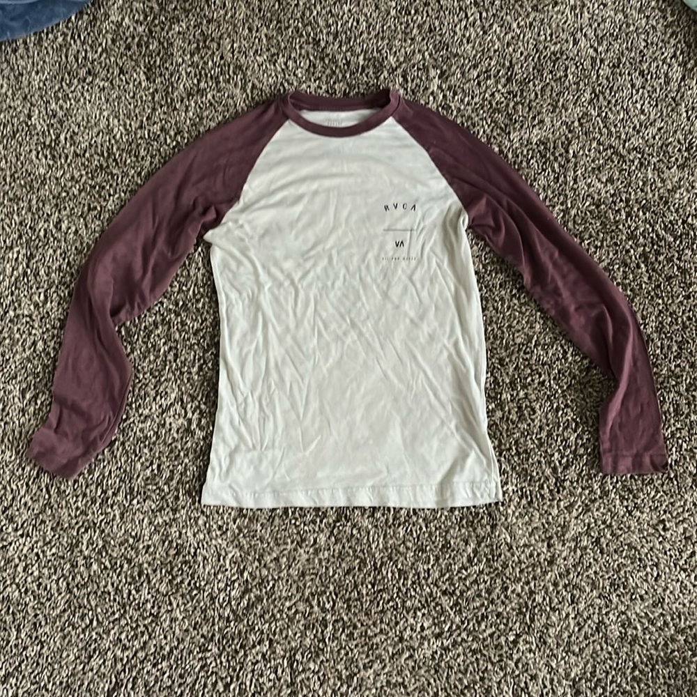 RVCA | Maroon And Cream White Long Sleeve Shirt